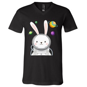 Happy Easter Day Bunny Egg astronaut Space V-Neck T-Shirt