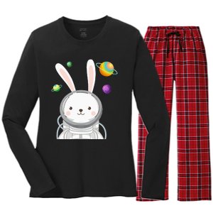 Happy Easter Day Bunny Egg astronaut Space Women's Long Sleeve Flannel Pajama Set 