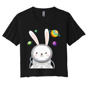 Happy Easter Day Bunny Egg astronaut Space Women's Crop Top Tee