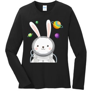 Happy Easter Day Bunny Egg astronaut Space Ladies Long Sleeve Shirt