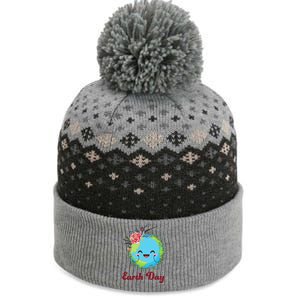 Happy Earth Day Cute Earth With Floral Wreath The Baniff Cuffed Pom Beanie