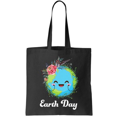 Happy Earth Day Cute Earth With Floral Wreath Bag