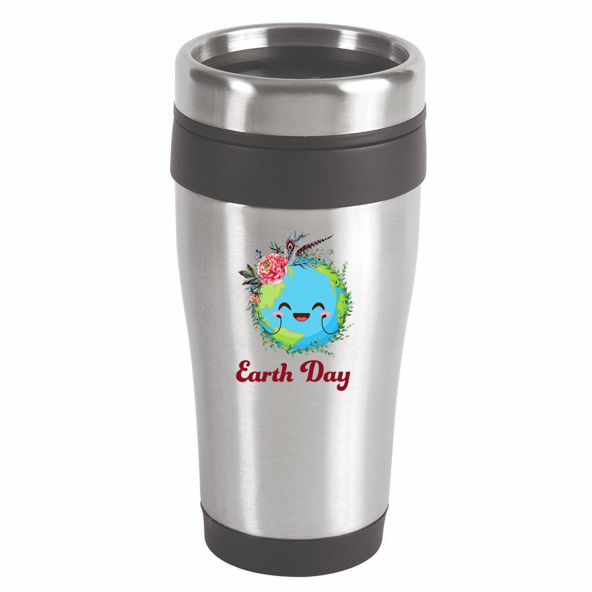 Happy Earth Day Cute Earth With Floral Wreath 16oz Travel Tumbler