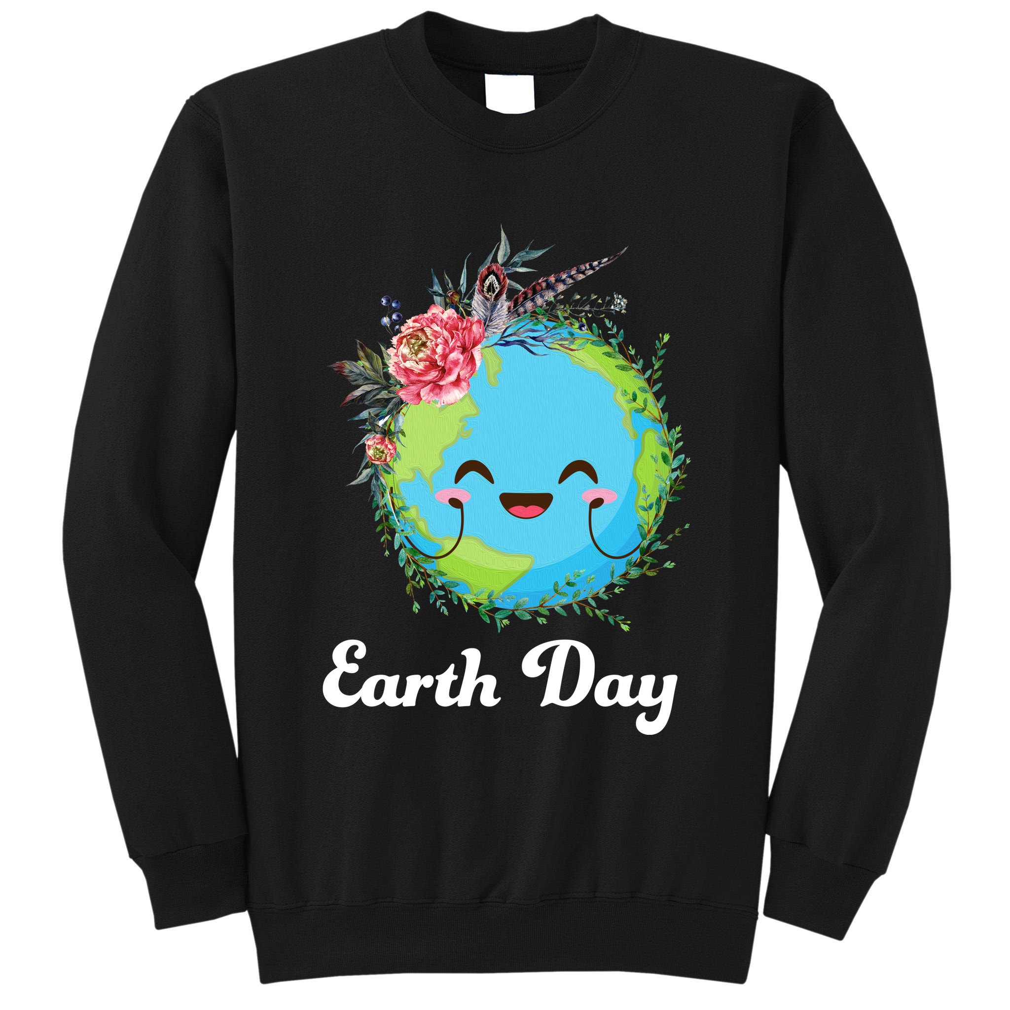 Happy Earth Day Cute Earth With Floral Wreath Tall Sweatshirt