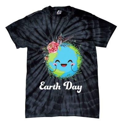 Happy Earth Day Cute Earth With Floral Wreath Tie-Dye T-Shirt
