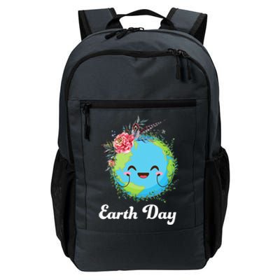 Happy Earth Day Cute Earth With Floral Wreath Daily Commute Backpack