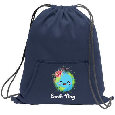 Happy Earth Day Cute Earth With Floral Wreath Sweatshirt Cinch Pack Bag