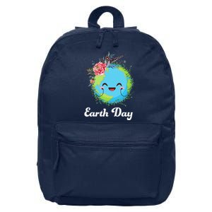 Happy Earth Day Cute Earth With Floral Wreath 16 in Basic Backpack