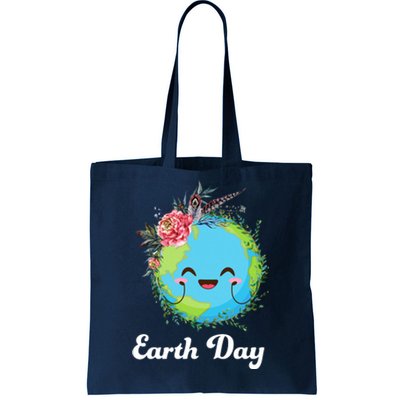 Happy Earth Day Cute Earth With Floral Wreath Tote Bag