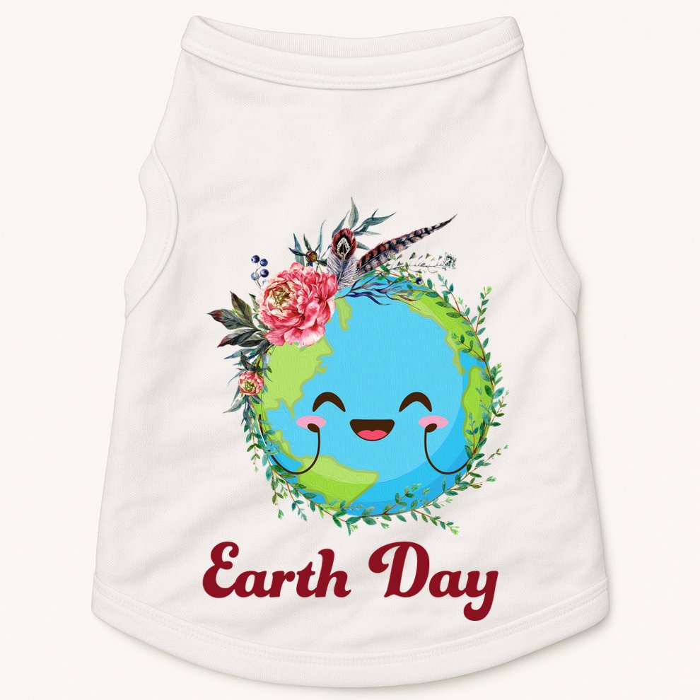 Happy Earth Day Cute Earth With Floral Wreath Doggie Tank