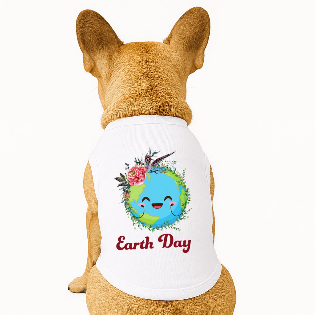 Happy Earth Day Cute Earth With Floral Wreath Doggie Tank
