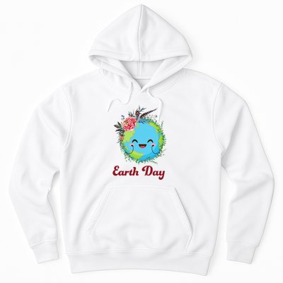 Happy Earth Day Cute Earth With Floral Wreath Hoodie