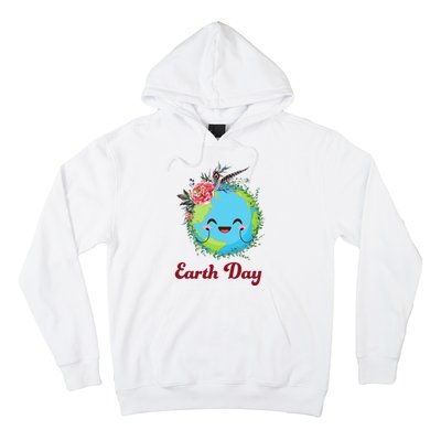 Happy Earth Day Cute Earth With Floral Wreath Hoodie