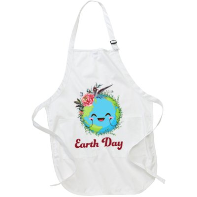 Happy Earth Day Cute Earth With Floral Wreath Apron