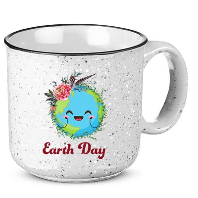 Happy Earth Day Cute Earth With Floral Wreath 15oz Campfire Ceramic Mug