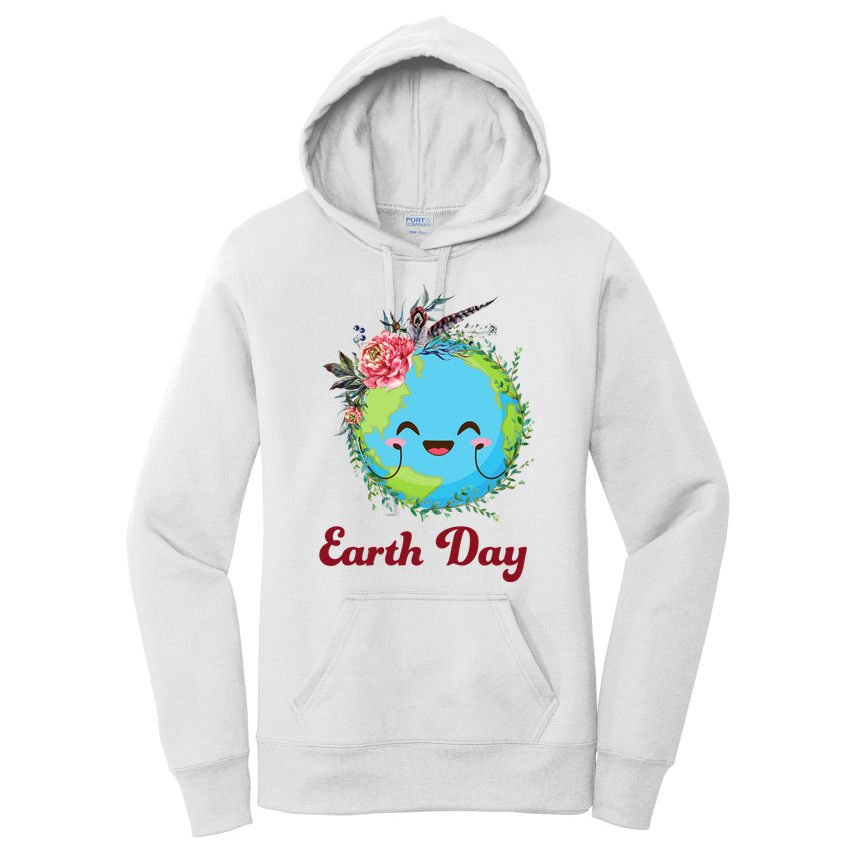 Happy Earth Day Cute Earth With Floral Wreath Women's Pullover Hoodie