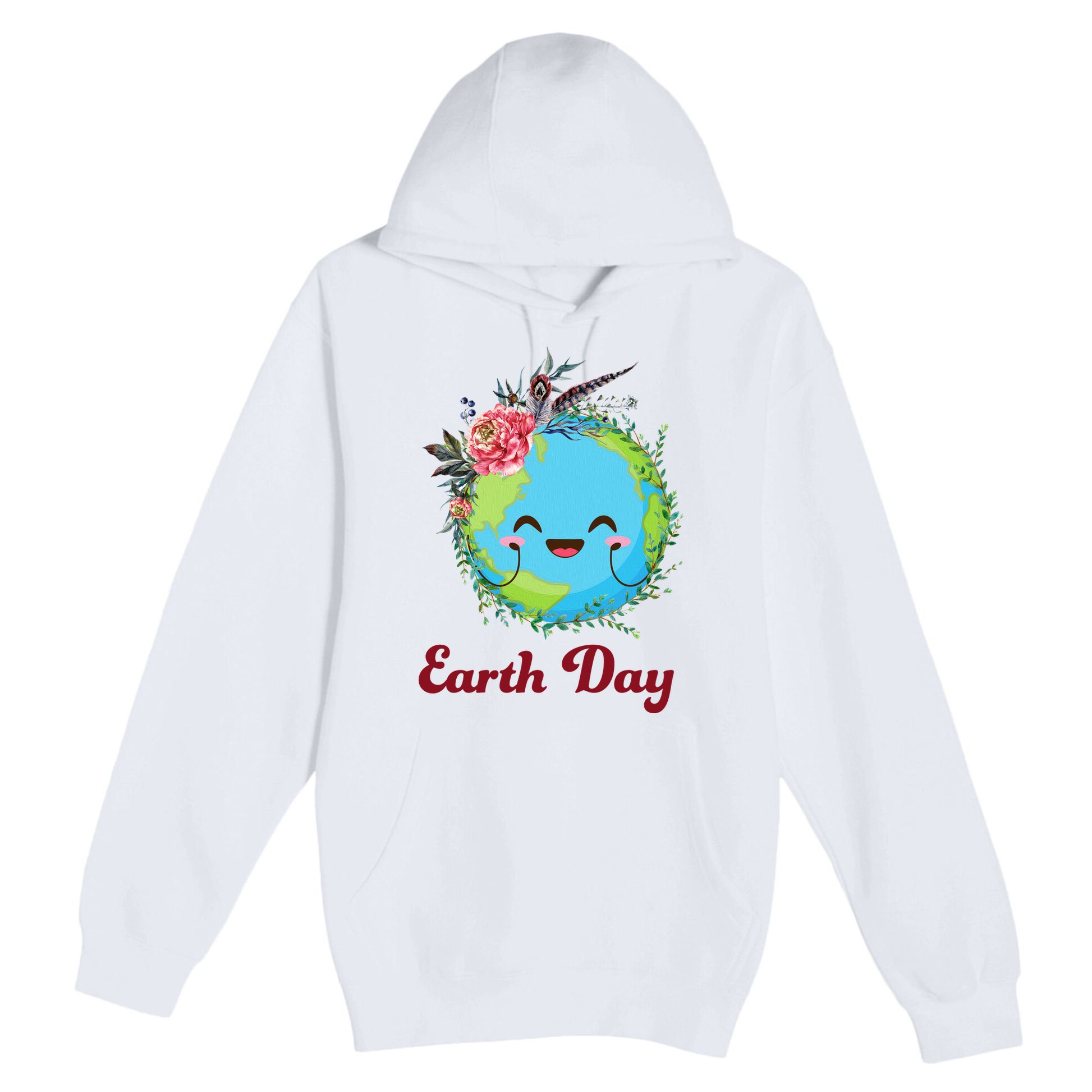 Happy Earth Day Cute Earth With Floral Wreath Premium Pullover Hoodie
