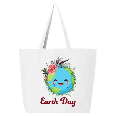 Happy Earth Day Cute Earth With Floral Wreath 25L Jumbo Tote