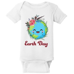 Happy Earth Day Cute Earth With Floral Wreath Baby Bodysuit