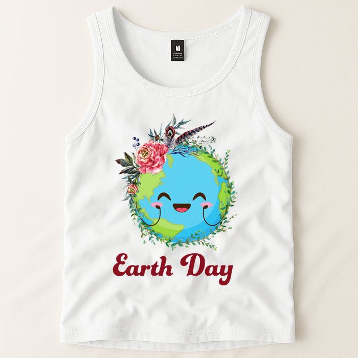 Happy Earth Day Cute Earth With Floral Wreath Tank Top