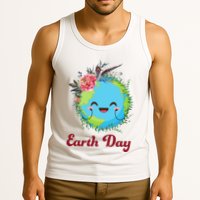 Happy Earth Day Cute Earth With Floral Wreath Tank Top