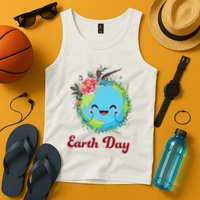 Happy Earth Day Cute Earth With Floral Wreath Tank Top