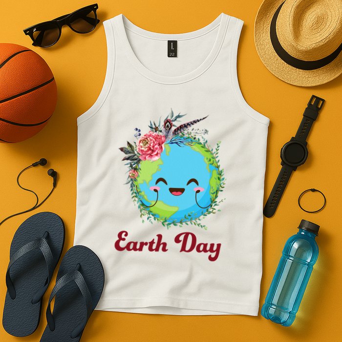 Happy Earth Day Cute Earth With Floral Wreath Tank Top