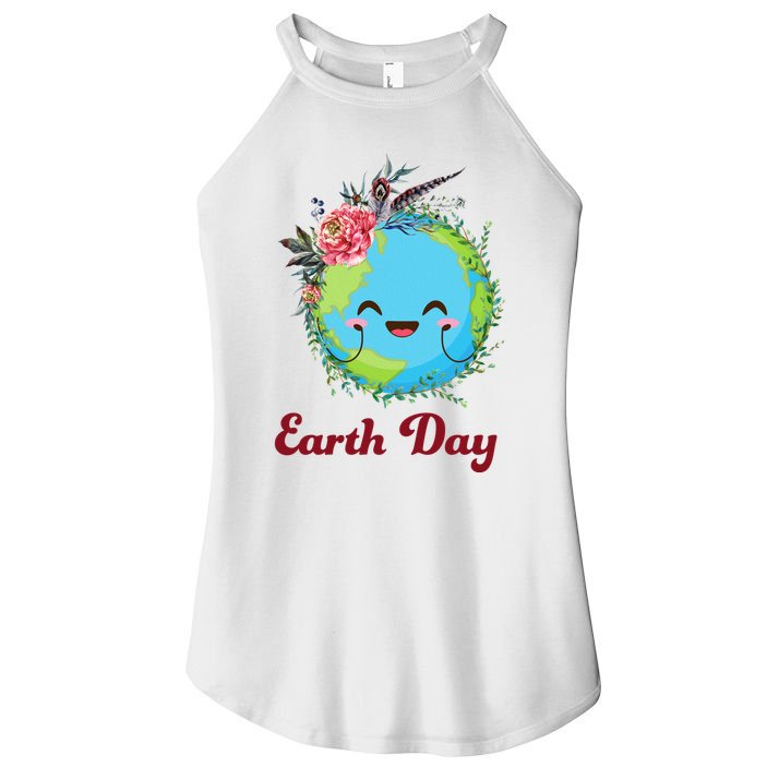 Happy Earth Day Cute Earth With Floral Wreath Women's Perfect Tri Rocker Tank
