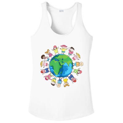 Happy Earth Day Children Around The World Ladies PosiCharge Competitor Racerback Tank