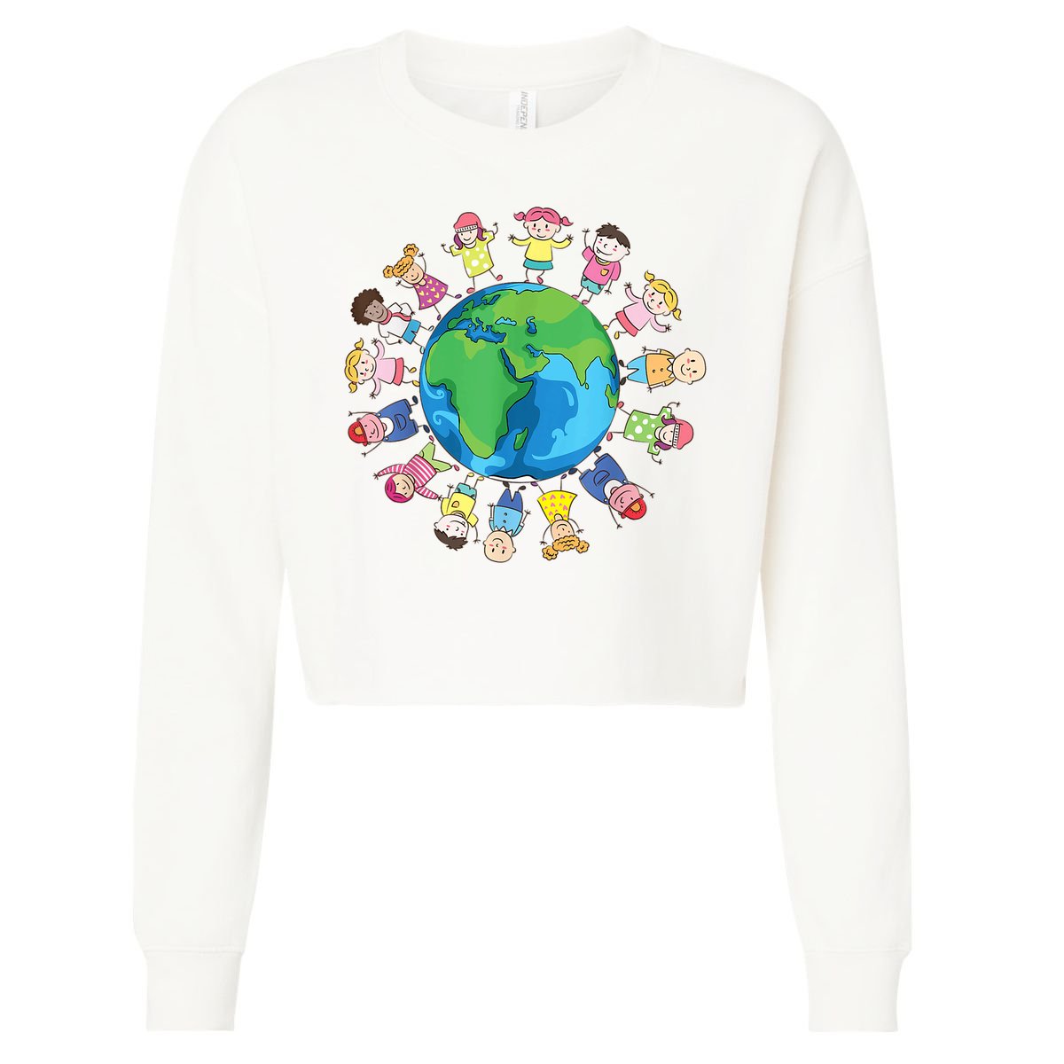 Happy Earth Day Children Around The World Cropped Pullover Crew