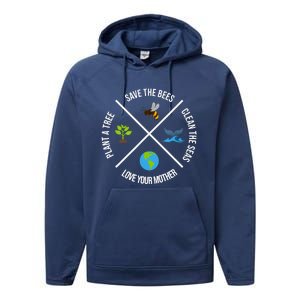 Happy Earth Day Plant Trees Clean Seas Save Bees Fun Science Performance Fleece Hoodie