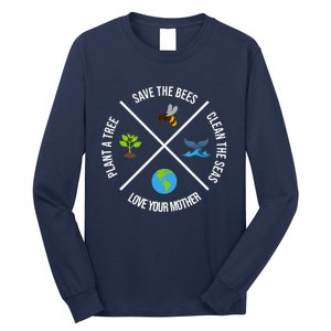 Happy Earth Day Plant Trees Clean Seas Save Bees Fun Science Long Sleeve Shirt