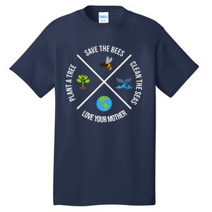 Happy Earth Day Plant Trees Clean Seas Save Bees Fun Science Tall T-Shirt