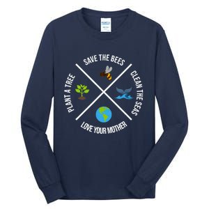 Happy Earth Day Plant Trees Clean Seas Save Bees Fun Science Tall Long Sleeve T-Shirt