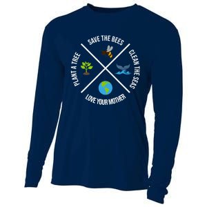 Happy Earth Day Plant Trees Clean Seas Save Bees Fun Science Cooling Performance Long Sleeve Crew