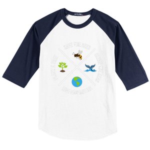 Happy Earth Day Plant Trees Clean Seas Save Bees Fun Science Baseball Sleeve Shirt