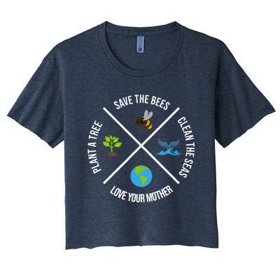 Happy Earth Day Plant Trees Clean Seas Save Bees Fun Science Women's Crop Top Tee