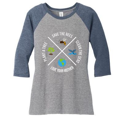 Happy Earth Day Plant Trees Clean Seas Save Bees Fun Science Women's Tri-Blend 3/4-Sleeve Raglan Shirt