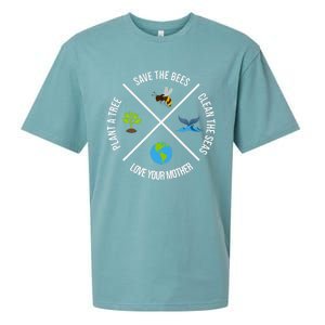 Happy Earth Day Plant Trees Clean Seas Save Bees Fun Science Sueded Cloud Jersey T-Shirt