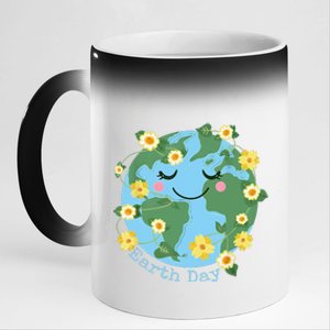 Happy Earth Day Cute Earth With Floral Earth Day 2024 11oz Black Color Changing Mug