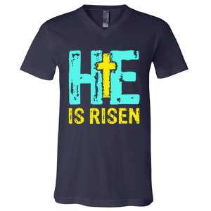 Happy Easter Day He Is Risen Christian Easter V-Neck T-Shirt