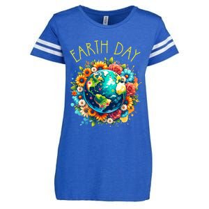 Happy Earth Day Cute Earth With Floral Earth Day 2024 Enza Ladies Jersey Football T-Shirt