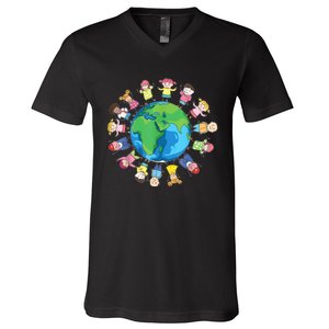 Happy Earth Day Children Around The World V-Neck T-Shirt