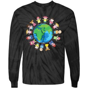 Happy Earth Day Children Around The World Tie-Dye Long Sleeve Shirt