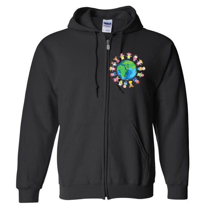 Happy Earth Day Children Around The World Full Zip Hoodie