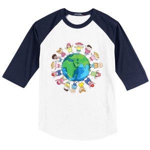 Happy Earth Day Children Around The World Baseball Sleeve Shirt