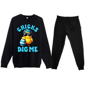 Happy Easter Day Cute Chicken Egg Hunt Chicks Dig Me Premium Crewneck Sweatsuit Set