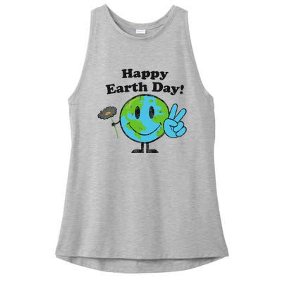 Happy Earth Day Cute Peace Sign Flower Distressed Ladies PosiCharge Tri-Blend Wicking Tank