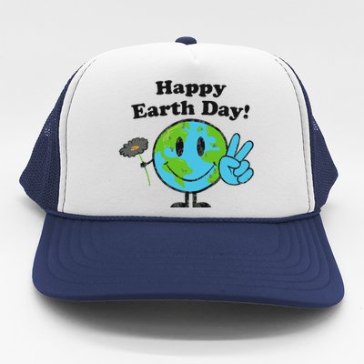 Happy Earth Day Cute Peace Sign Flower Distressed Trucker Hat