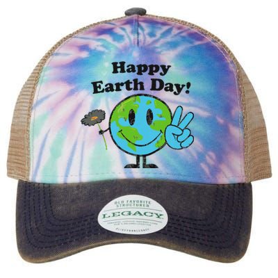 Happy Earth Day Cute Peace Sign Flower Distressed Legacy Tie Dye Trucker Hat